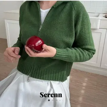 Serenn 후드 부착 그린 니트