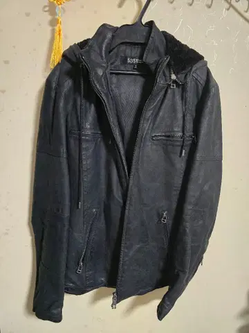 5351 후드 부착 블랙 가죽 자켓