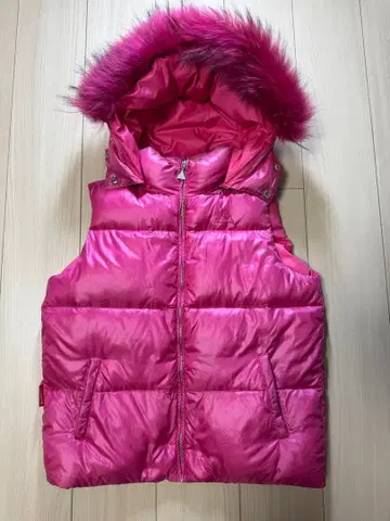 핑크 후드 부착 다운 베스트