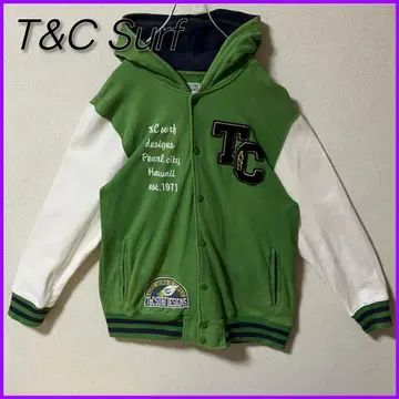 T&C Surf 타운&컨트리 와펜 로고 바시티 자켓 후드 부착