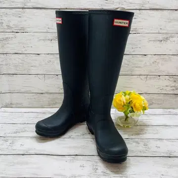 HUNTER 헌터 톨 레인부츠 방수 내수성 쾌적 블랙 24.5cm