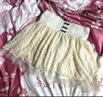 리즈리사 LIZLISA 무릎 위 치마바지 리본 레이스 튤 아이보리 화이트