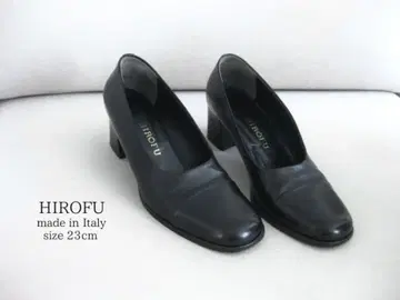 HIROFU 히로프 펌프스 블랙 가죽 23cm 와이드 힐 이탈리아제