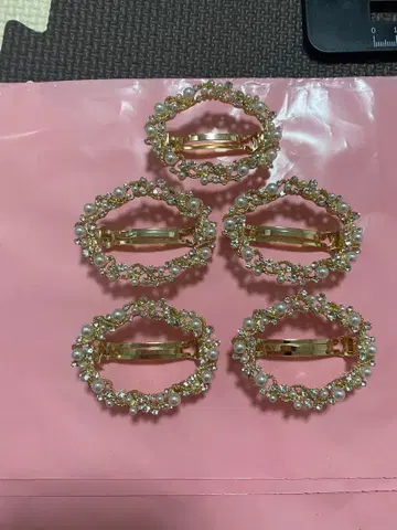 골드 타원형 헤어핀 5개 세트