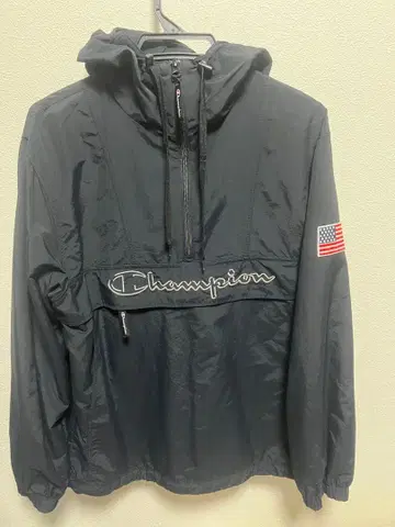 Champion 블랙 아노락 후드티