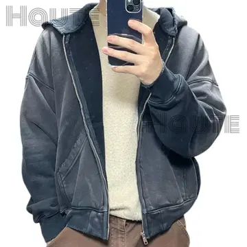 mooji mooji 블랙 페이드 후드티