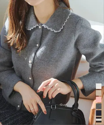 택 포함 새상품 고베 레터스 레이스 카라 부착 니트 가디건