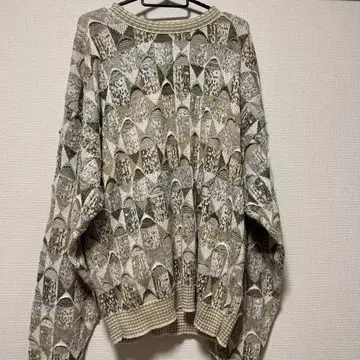 기하학 패턴 베이지 니트 스웨터