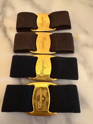 리본 머리핀 4개 세트 블랙 브라운