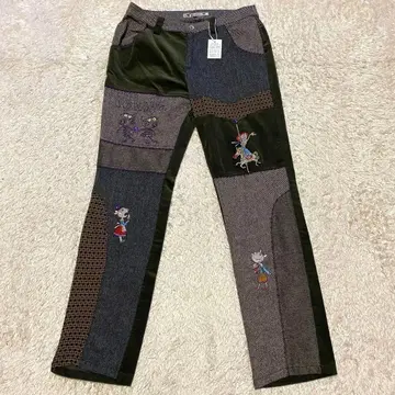 택 포함 미사용급 알베로베로 돼지 패치워크 울 팬츠