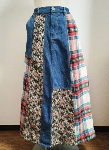 티티카카 데님 고블랑 패치워크 롱 스커트