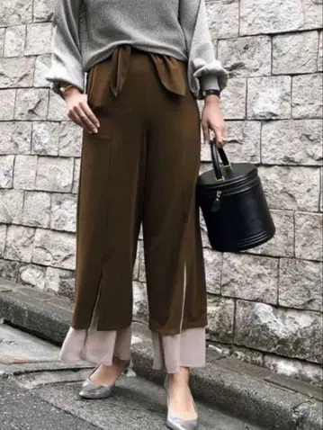 Ameri vintage 슬릿 브라운 와이드 팬츠 S