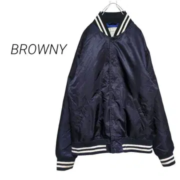 [ 브라우니 ] 바시티 자켓 충전솜 점퍼 점퍼 새틴 화이트 라인 L