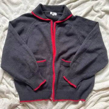 [ CHILLFAR ] 그레이/빨간색 긴팔 가디건 지퍼 포함