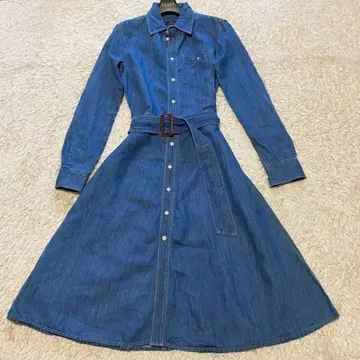 폴로 랄프로렌 셔츠 원피스 데님 포니 자수 롱 벨트 플레어