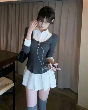 andwang Shirt pleated mini onepiece