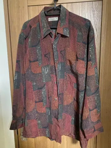 Leoz 기하학 패턴 긴팔 셔츠