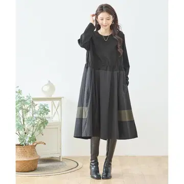 택 포함 TRUBE [ M~L ] 바이컬러 플레어 원피스