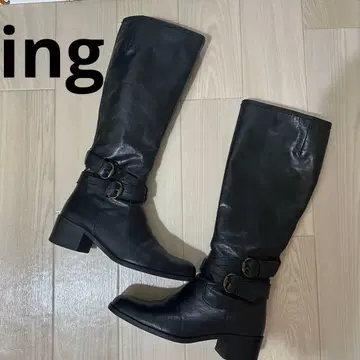 새상품급 ing 롱 부츠 블랙 천연 가죽 벨트 버클