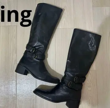 블랙 프라이데이!! 새상품급 ing 롱 부츠 블랙 천연 가죽 벨트