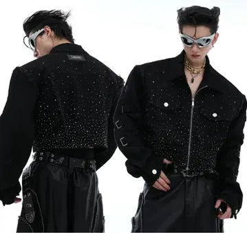 Argue Culture 크롭 데님 자켓 큐빅 리벳