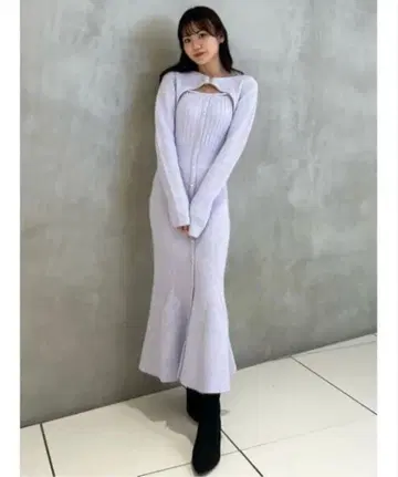 연보라색 리브 니트 롱 원피스