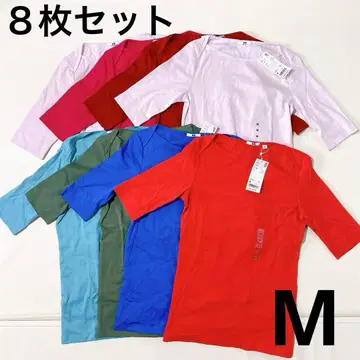 8장 묶음 판매 유니클로 프리미엄 코튼 보트넥 T 5부 소매 M
