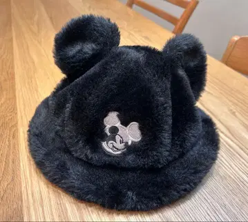미키 퍼 52cm 버킷햇 키즈 복슬복슬 귀도리 모자