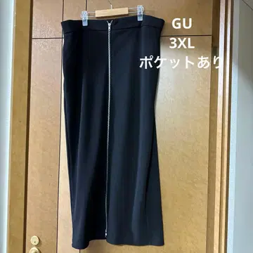 [ GU ] 지퍼 롱 스커트 리브 블랙