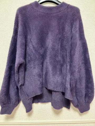 볼륨 슬리브 샤기 니트 (HARE) 퍼플