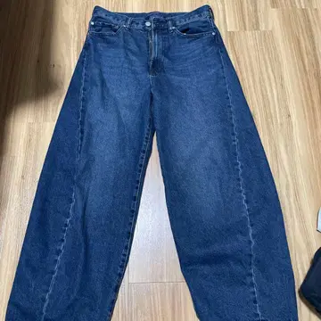 다크 블루 와이드 레그 데님 팬츠