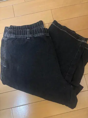 블랙 스트레이트 데님 허리밴딩