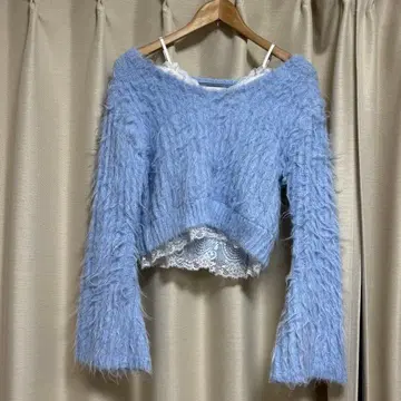 Chico 레이스 도킹 샤기 니트 블루