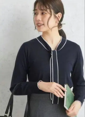 AOKI 긴팔 니트 스웨터 S 보타이 네이비