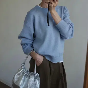 유니클로 스무스 코튼 크루넥 스웨터 블루 M