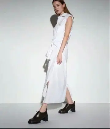 ZARA 화이트 셔츠 원피스 허리 리본 포함 여행 해외