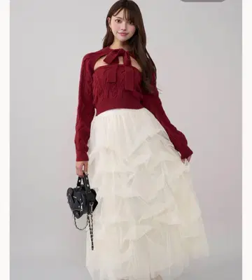 다리치 darich 케이블 앙상블 니트탑 레드 빨간색 보르도