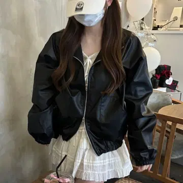 andtwo 더블 지퍼 가죽 블루종 블랙