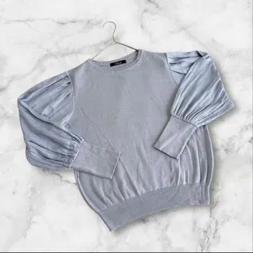 로쏘 시어 슬리브 니트 퍼프 슬리브 탁한 블루 프리 사이즈 모