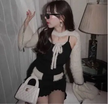 Amerge 아멜쥬 리본 페더 원피스 세트