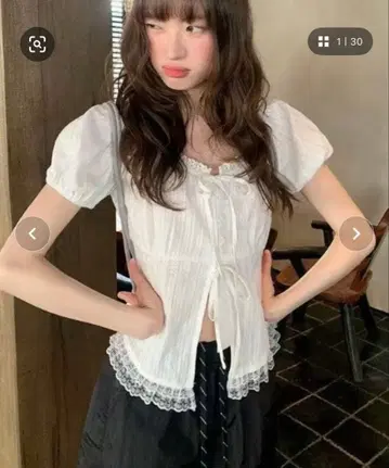 AsRiRe 레이스 리본 포함 반팔 상의