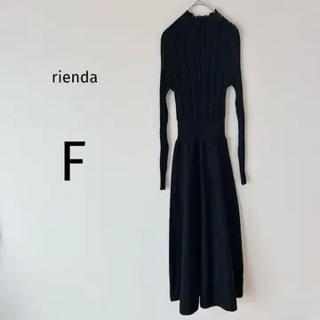 리엔다 롱 원피스 긴팔 플레어 하이넥 레이스 페미닌 블랙 F