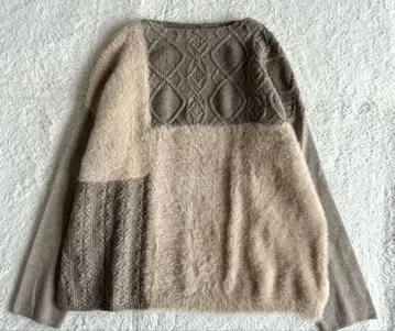 제나 에스파스 멜베이유 이소재 절개 케이블 퍼 니트 와이드