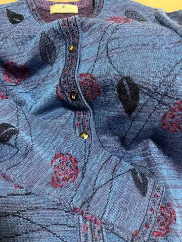 새상품급 고급  꽃무늬 자수 가디건 긴팔 블루 장미 백화점 통신판매