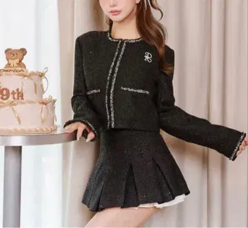 다리치 스팽글 트위드 미니 스커트 블랙 S