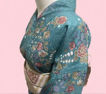 비오는 날도 OK! 워셔블 기모노 코몬 화학 섬유 꽃무늬 앤티크풍