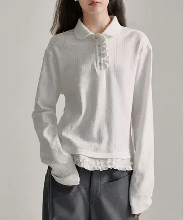 라운드 칼라 프릴 니트 피케 셔츠 [ Fano Studios ]