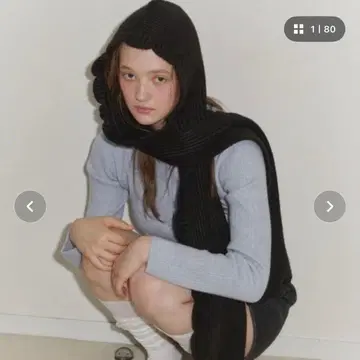 GIUNON 2way 스캘럽 후드 머플러 블랙