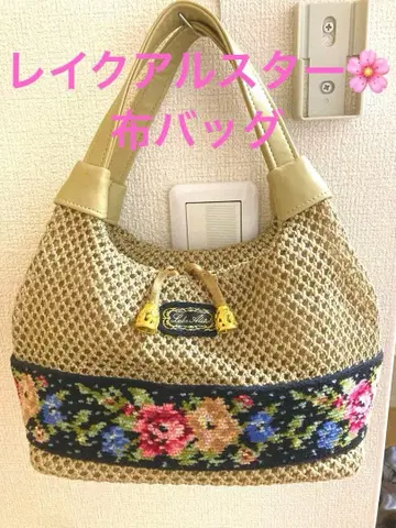 레이크알스타 베이지 꽃무늬 자수 천 가방