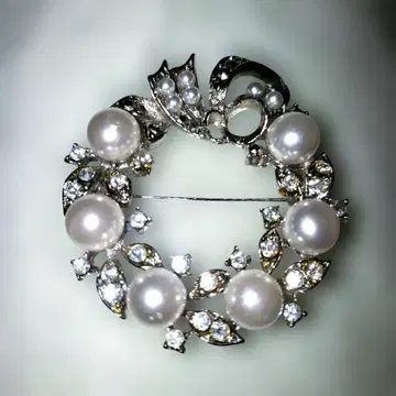 [수입 빈티지] 진주와 크리스탈의 X'mas 리스 브로치